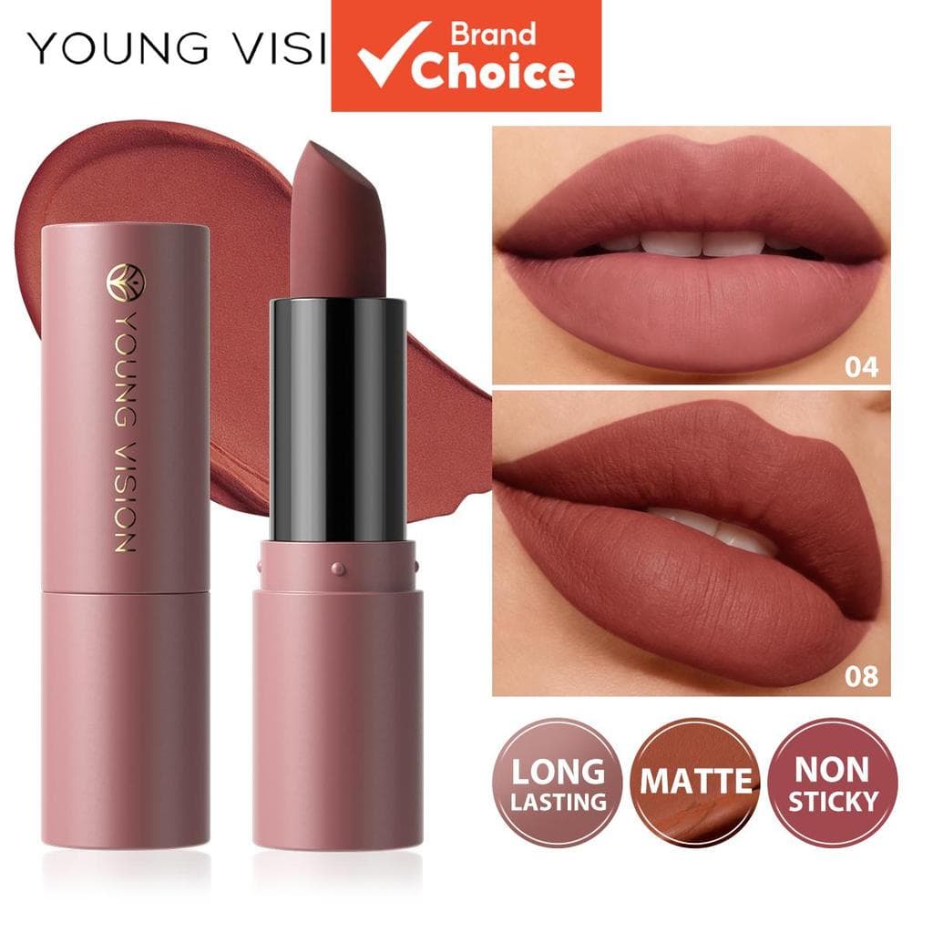 YOUNG VISION Batom Velvet Matte em 8 Tons, Alta Pigmentação, Longa Duração, Não Resseca, Uso Labial e Facial para Todos