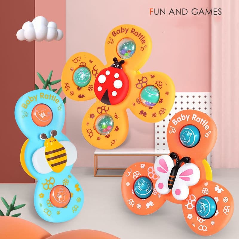 1 ou 3 pçs bebê ventosa brinquedo girando fidget bebê chocalho mordedor brinquedo de banho para crianças alívio do estre
