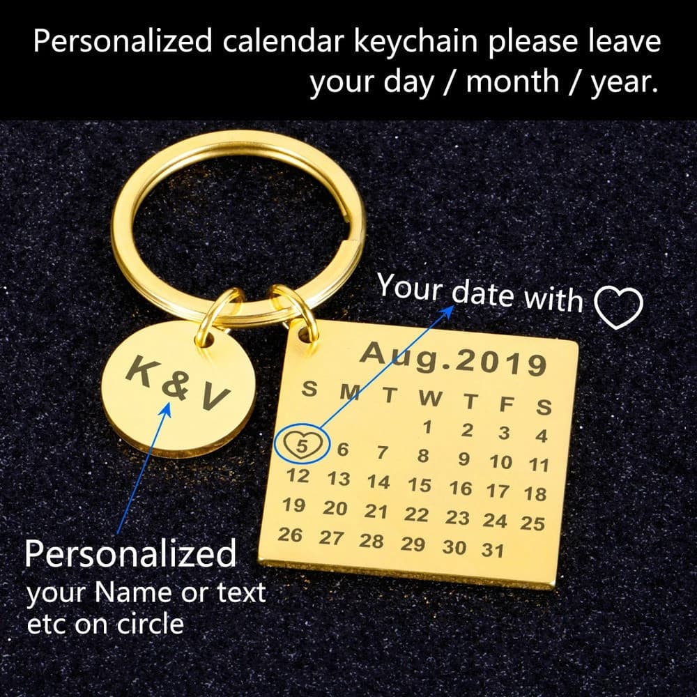 Chaveiro de calendário personalizado DIY, presente esculpido à mão, adequado para namorado e namorada, personalizável QZ