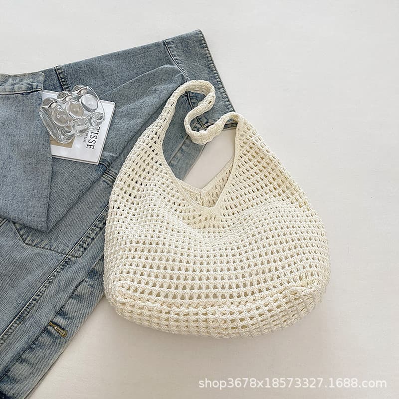 Ins estilo oco tecelagem moda grande capacidade sacola de praia estilo Mori arco preguiçoso estilo malha axilas saco