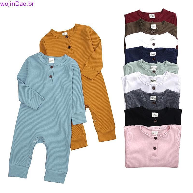 2 Peças Manga Longa Sólida Unisexo Algodão Macio Romper Para Bebê Recém-Nascido 3-24 Meses Roupa Infantil