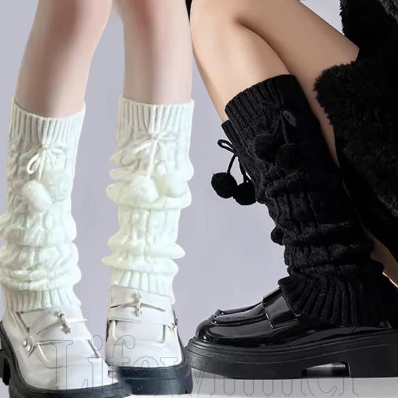 Moda Pom Meias Macias De Inverno Para Mulheres , Roupas Casuais Leves , Quentes E Confortáveis Com Design De Bolas Fofas