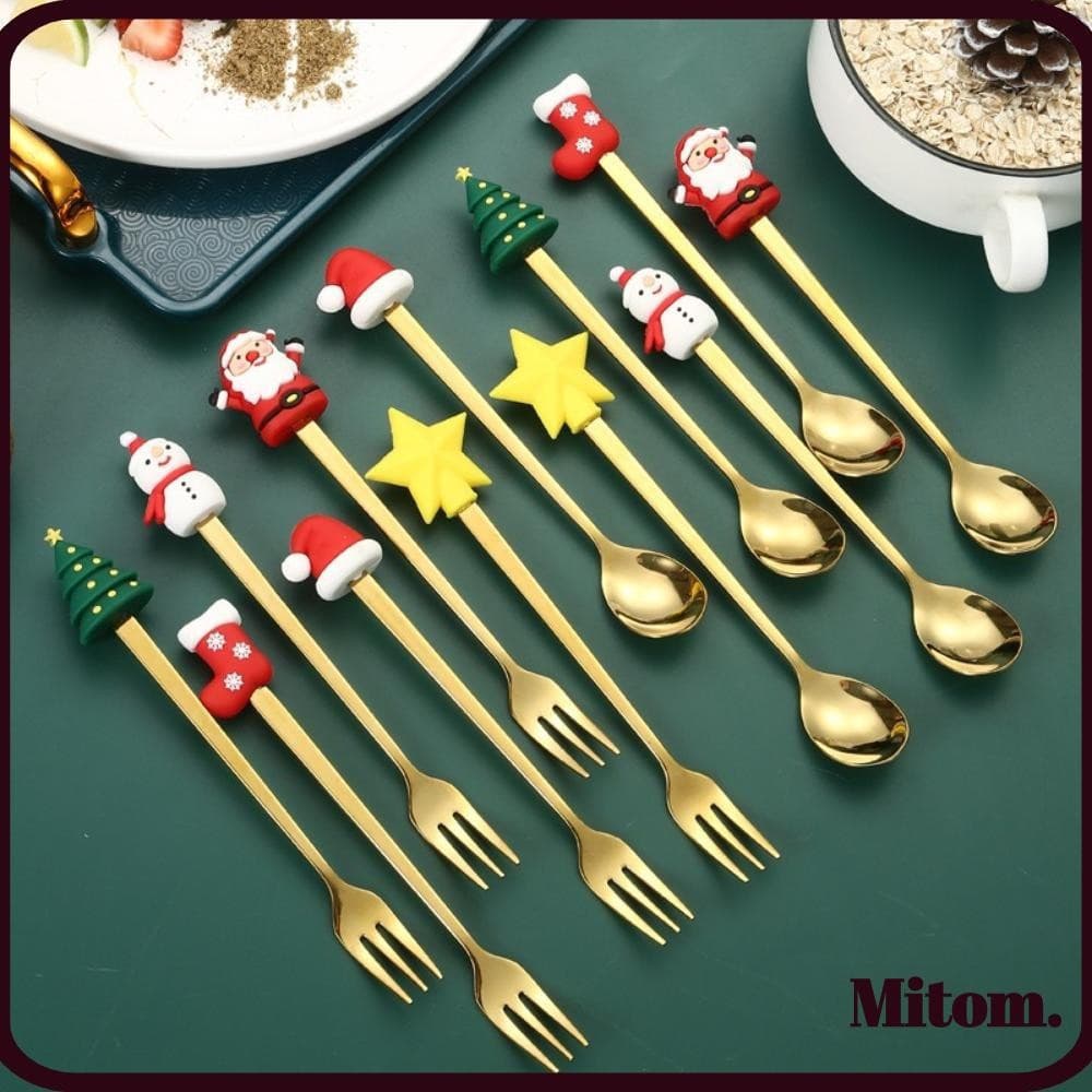 MITOM 4/6pcs Talheres , Feliz Natal Requintado Colher Garfo Conjunto , De Sobremesa Decoração De Festa Em Aço Inoxidável