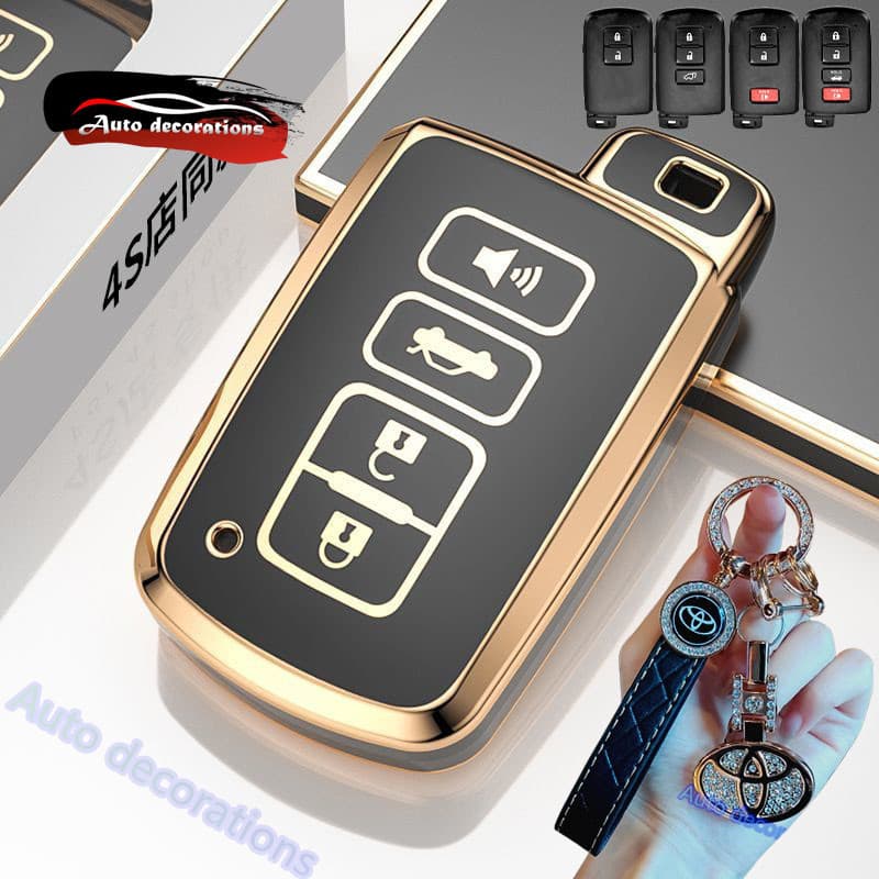 Capa Protetora para Chave de Carro Toyota Corolla Altis Híbrido, Borda Dourada, FRCN EI9W