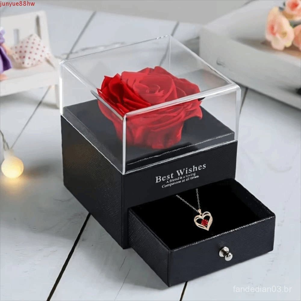 Colar JUNYUE Rose Box Love , Galvanizado De Coração Duplo Para O Dia Dos Namorados , Com Cartão Comemorativo