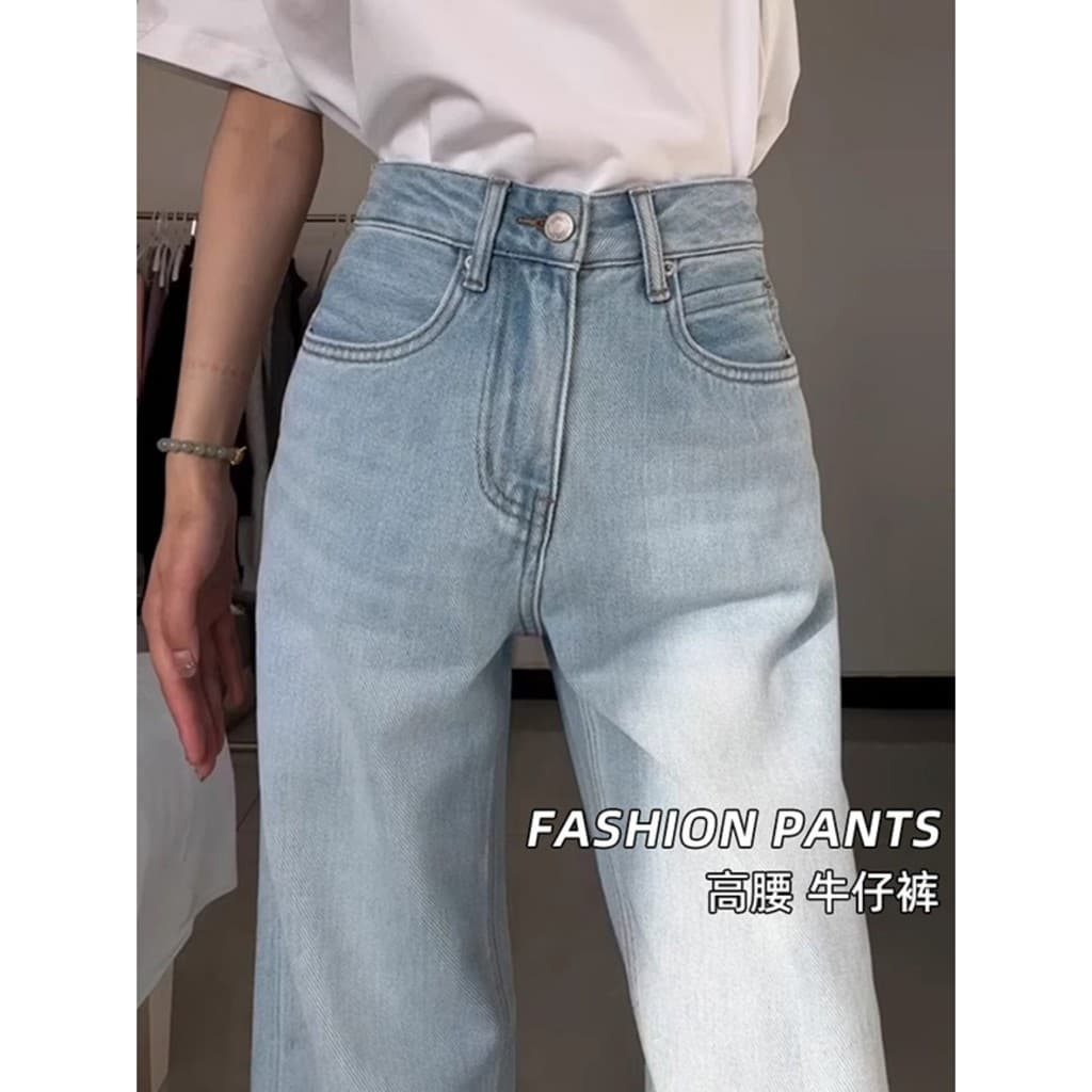 Jeans estreitos de perna larga de cor clara feminino primavera novo estilo tamanho grande gordura mm cintura alta solta