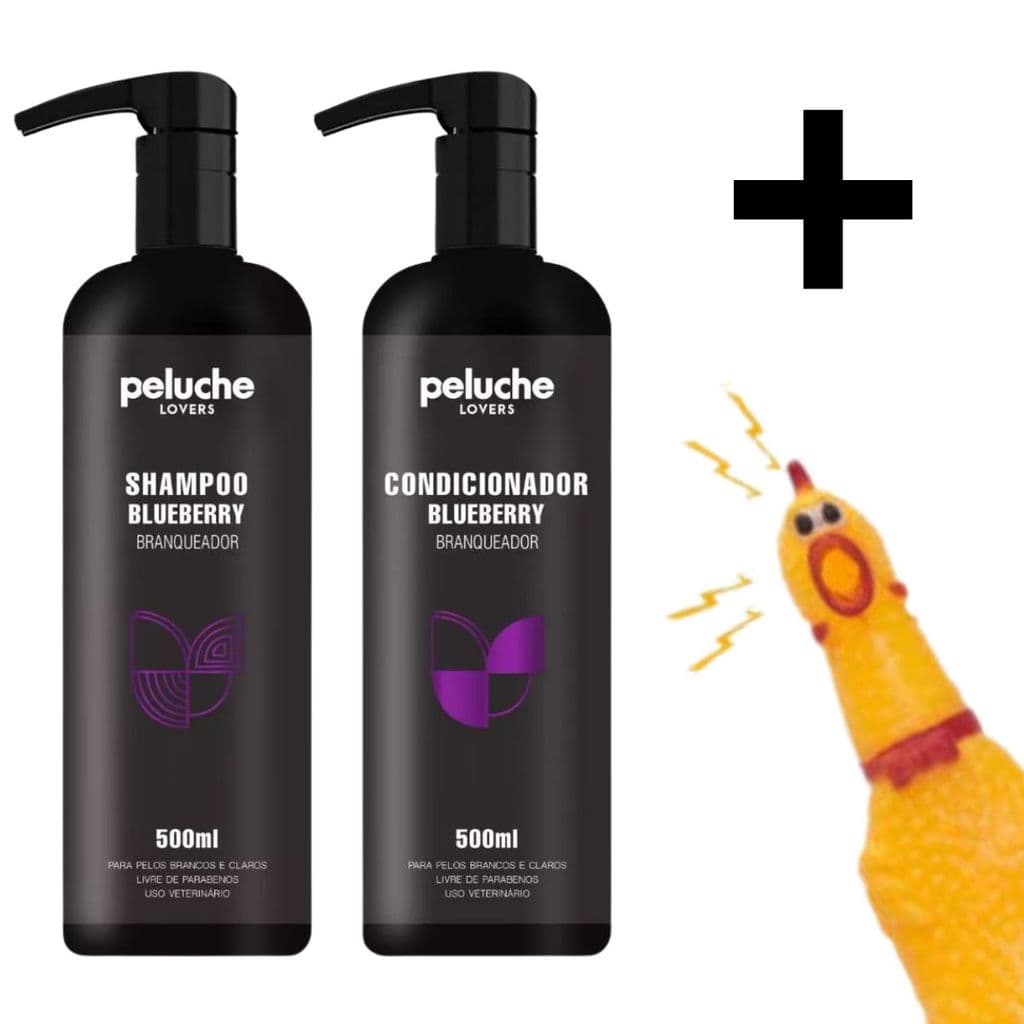 Kit Shampoo Condicionador Blueberry Peluche 500ml Branqueador Cães Gatos Com Galinha Tamanho