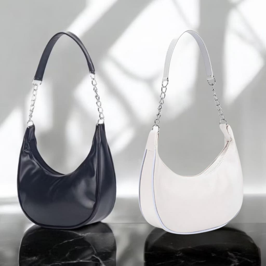 Kit 2 Bolsa Feminina Meia Lua de Corrente de Ombro Lisa Envio Imediato