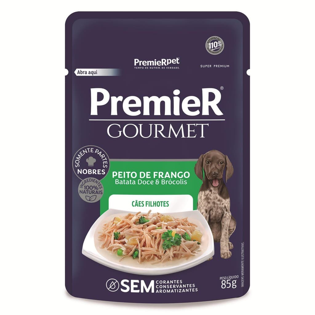 Ração Úmida Sachê PremieR Gourmet Peito de Frango, Batata Doce & Brocólis Cães Filhotes