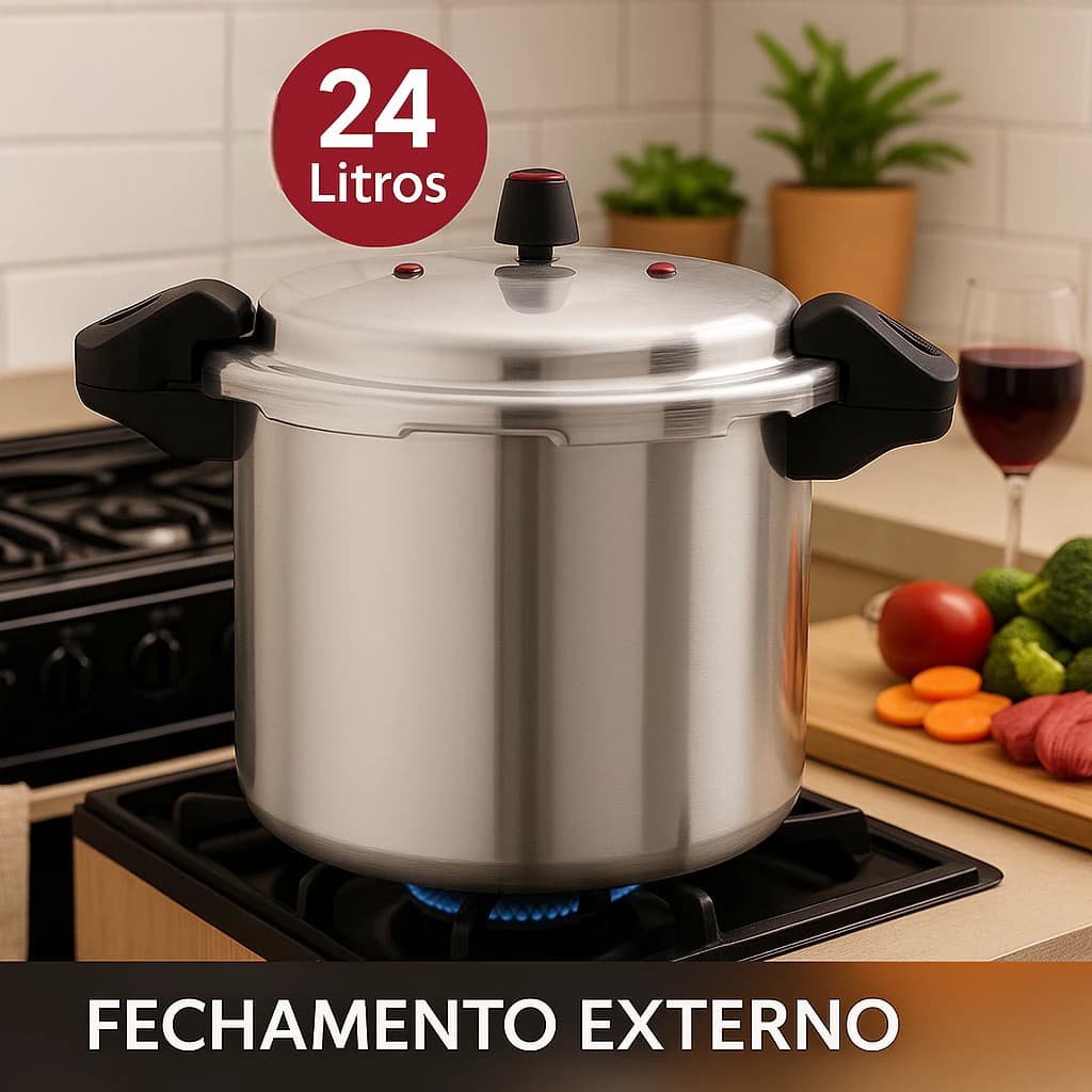 Panela de Pressão Grande Porção Cozinhar Alimentos 24 litros Feijoada Sopas Refeições Restaurantes