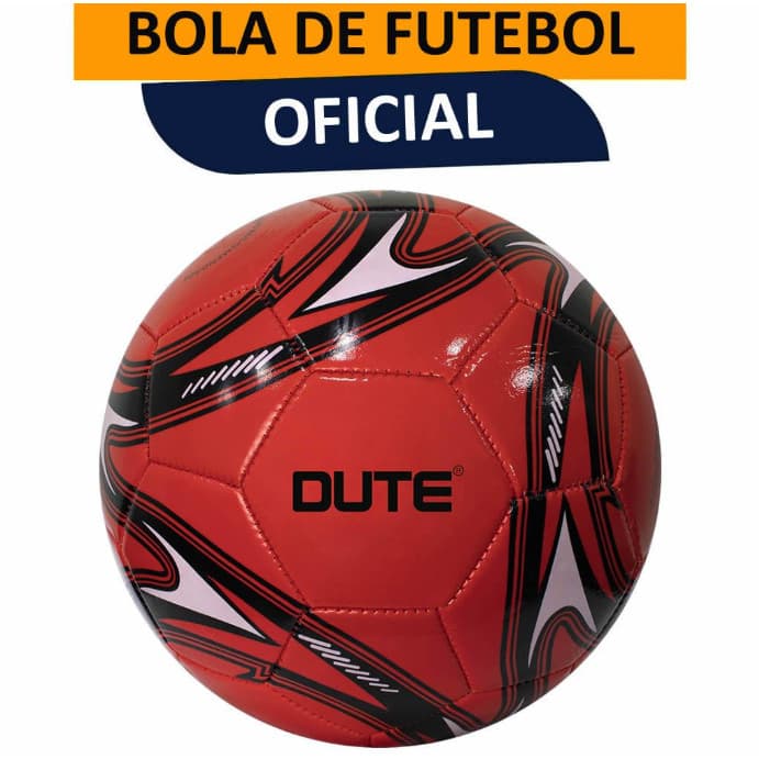 Bola de Futebol Tamanho Oficial Nº 5 Costurada em Couro Sintético Cor Vermelho