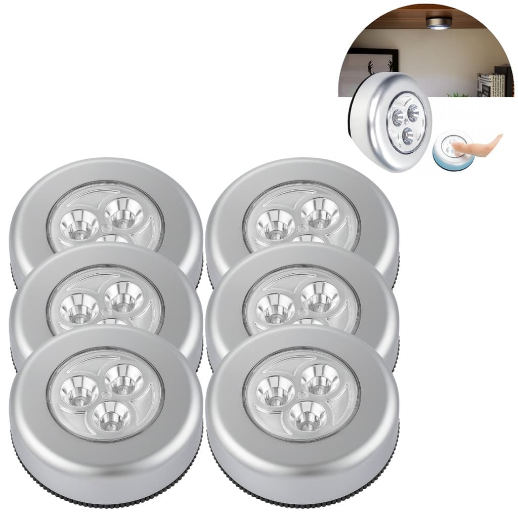 6 Luminárias Toque Portátil 3 Leds Casa Escritório Hotel