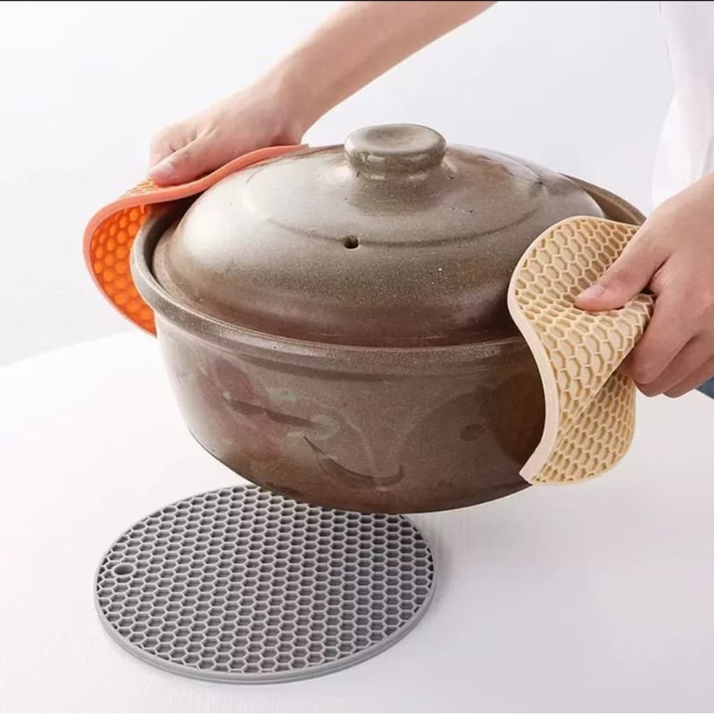 Descanso de Panela de Silicone Cinza