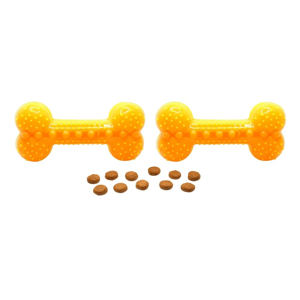 Kit 2 Osso Petisco Interativo Laranja Neon Borracha Resistente Livre de BPA