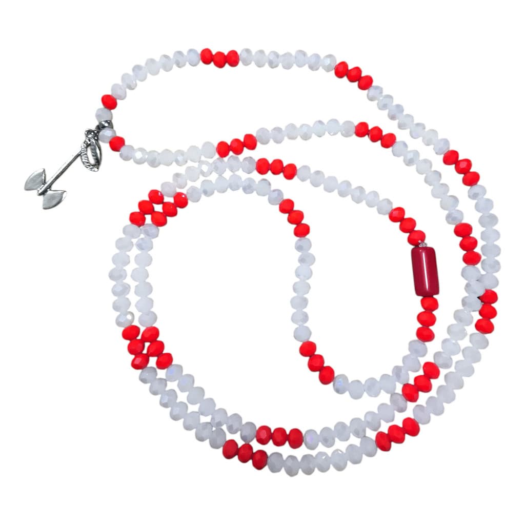 Guia Xangô Vermelho E Branco Cristal 160 Contas Em Cordonê
