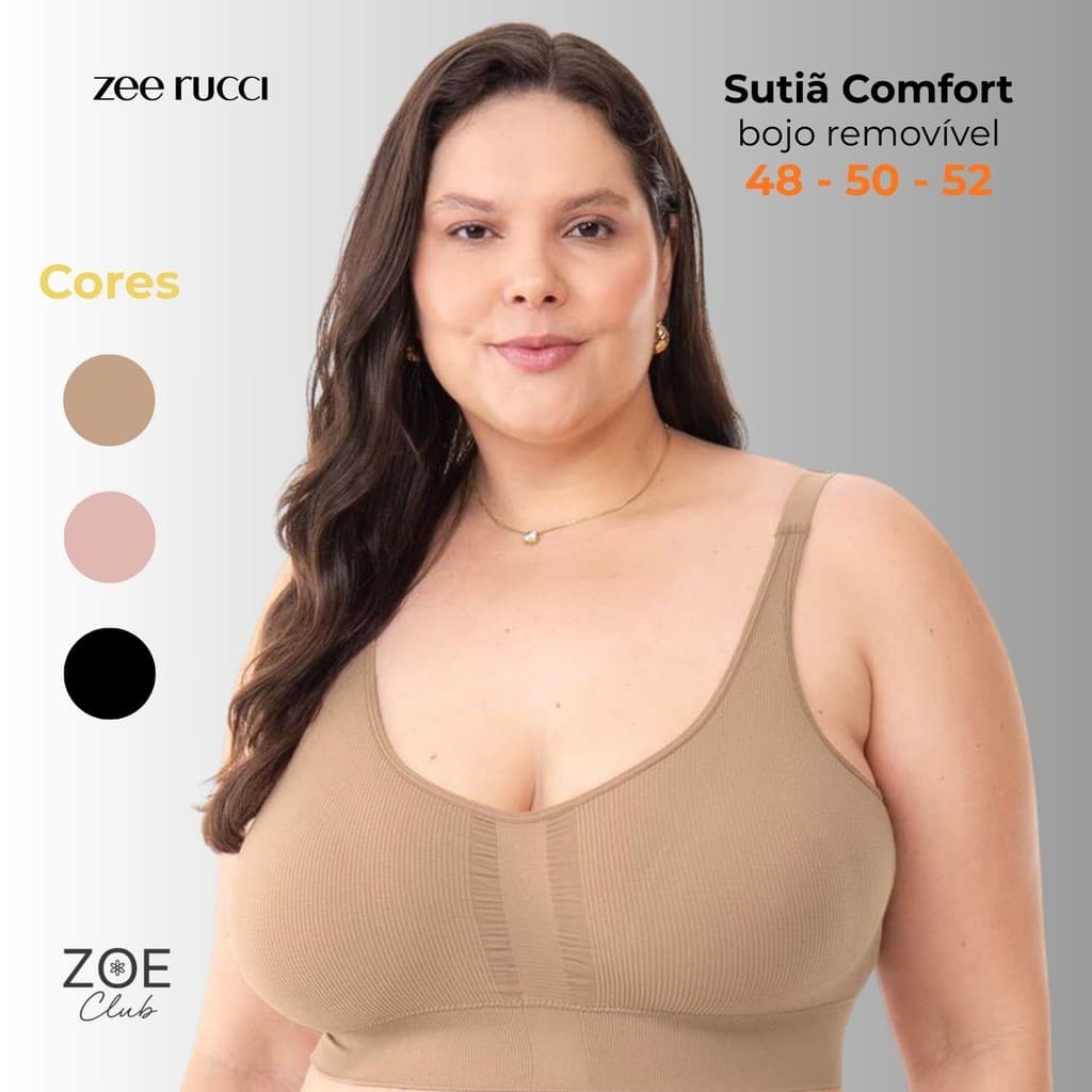Sutiã Plus Size Sem Costura Bojo Removível Alças Reforçadas Lateral Larga Soutien Zee Rucci