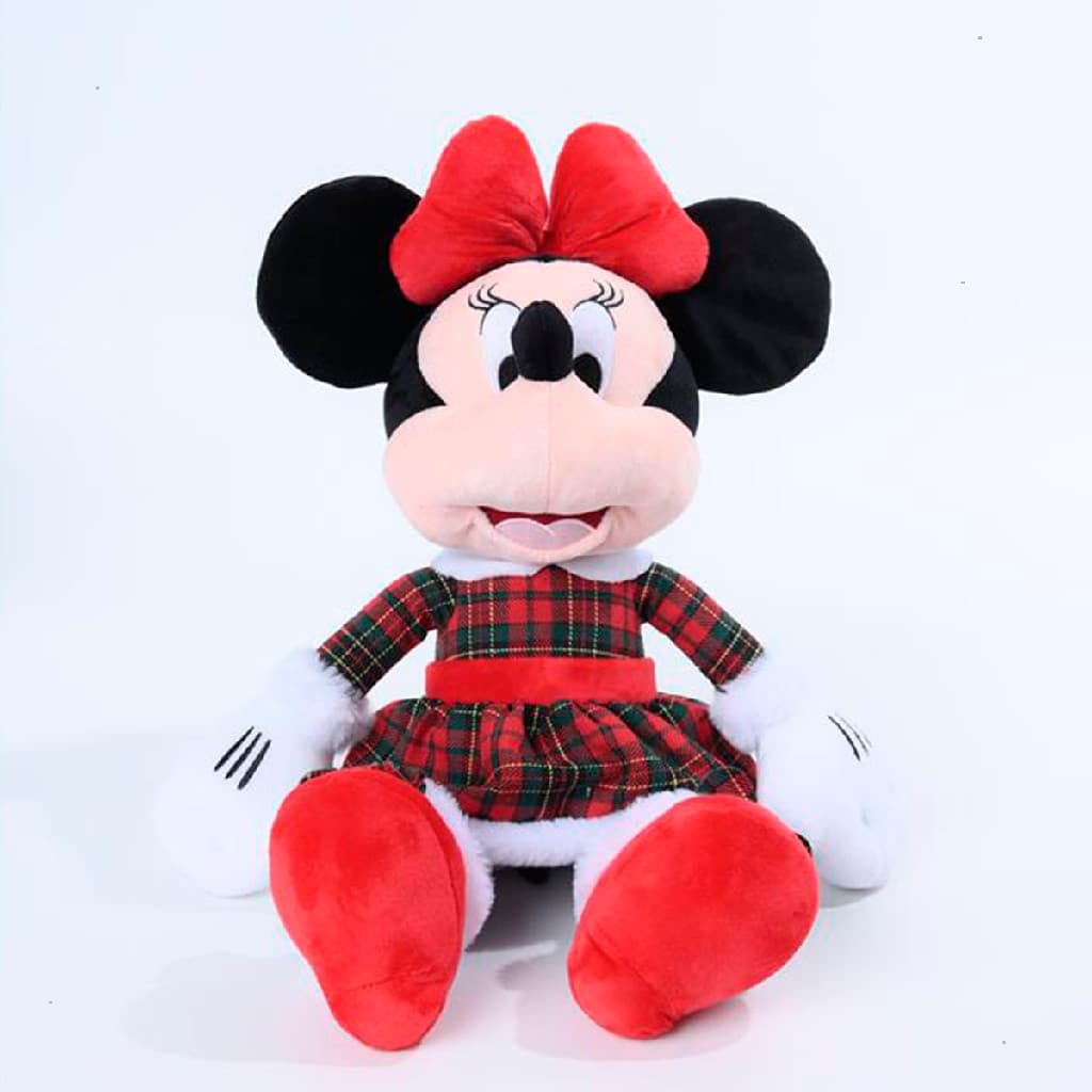 Boneco de pelúcia Minnie 45cm enfeite decorativo de natal vestido xadrez vermelho e verde