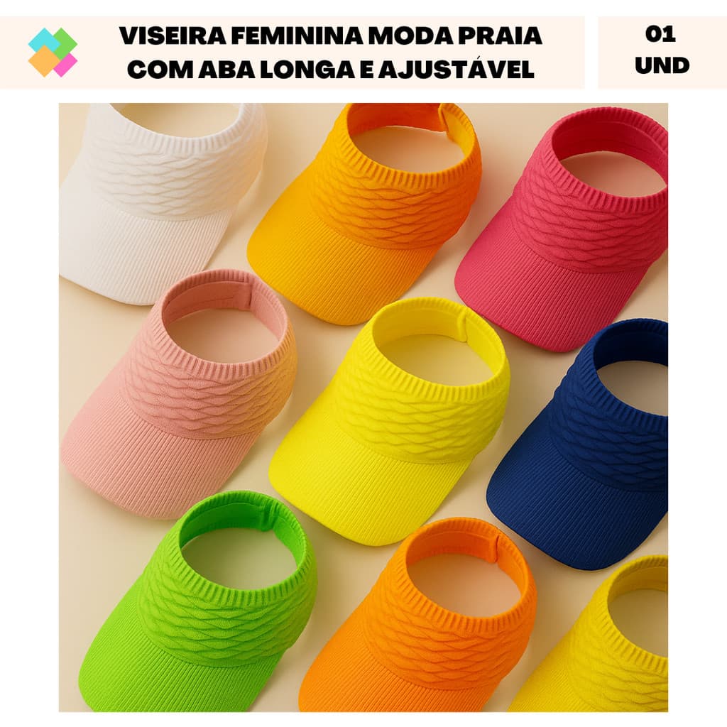 Viseira Boné Feminino com Aba Longa Ajustável e Respirável Moda Praia e Verão (1 Und)