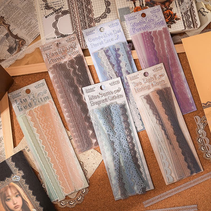 40 Peças Tema De Borda De Renda Retrô Adesivos Longos Para Animais De Estimação Decorativos Decalques De Material Faça V