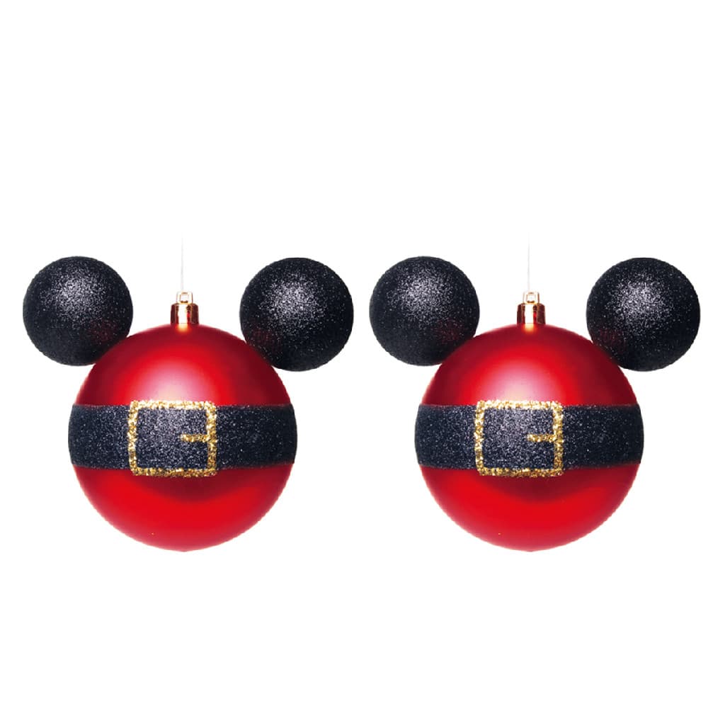Kit com 2 bolas de natal roupa mickey mouse vermelha para arvore 10cm