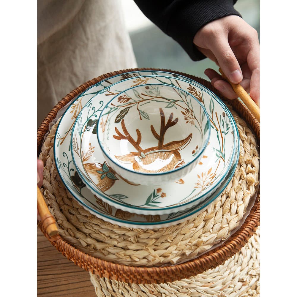 Estilo japonês quatro estações dos desenhos animados Underglaze cor talheres doméstico tigela de arroz prato tigela de m
