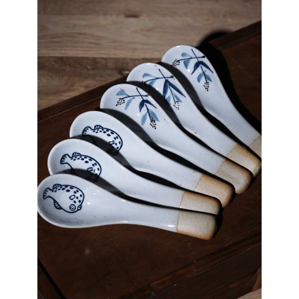 Estilo japonês quatro estações Underglaze cor cerâmica colher pequena casa criativa bonito colher de cerâmica grossa col