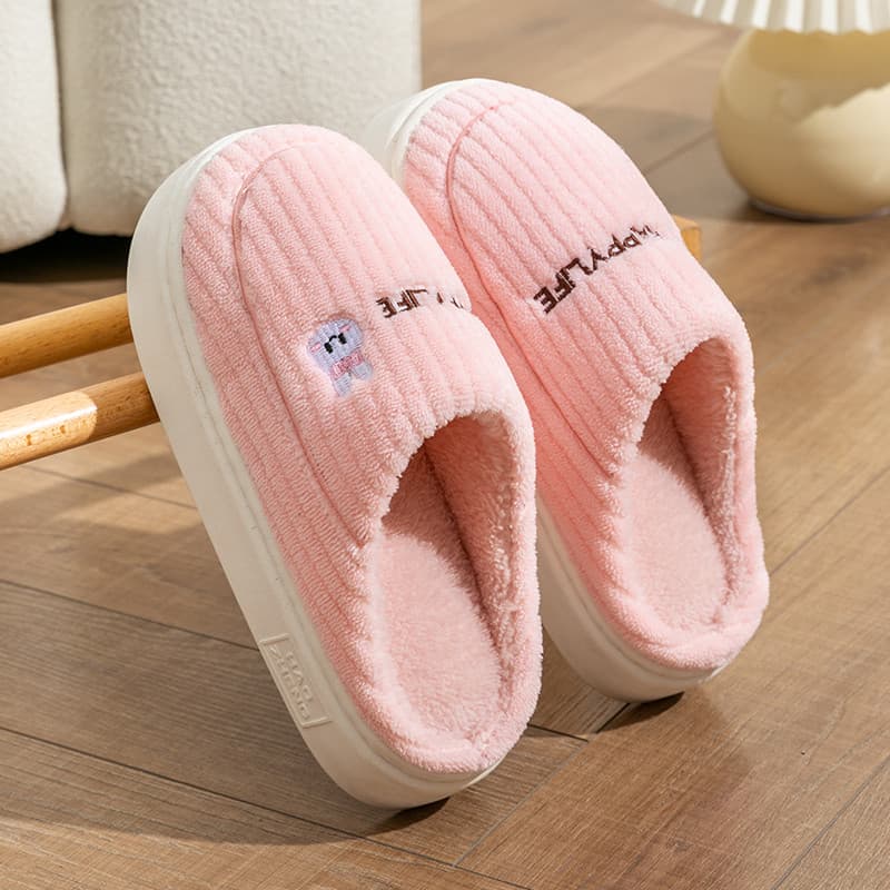 Chinelos de algodão feminino outono inverno confinamento interior casa antiderrapante sola grossa pisando na merda senti