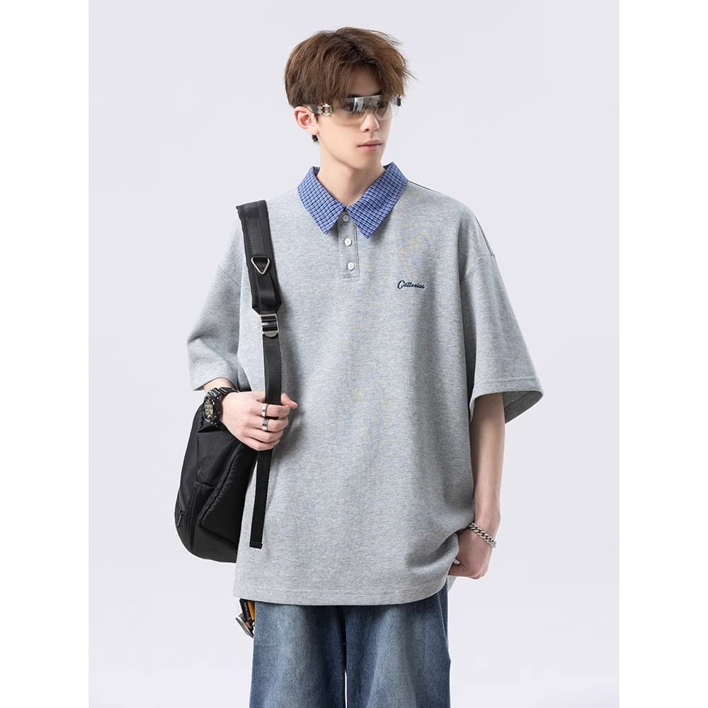 Camisa polo americana de manga curta camiseta masculina novo estilo verão Wear adolescente High-End solto meia manga gol