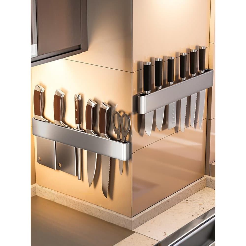 Rack de faca de cozinha sem perfuração, suporte de faca de parede, prateleira de armazenamento de aço inoxidável, faca d