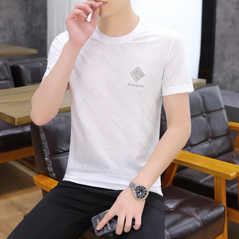 Camiseta masculina de manga curta de seda gelo verão 2023 novo estilo versão coreana camiseta masculina meia manga diama