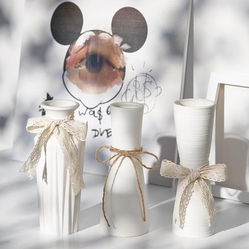 Moderno simples vaso de cerâmica branco flores secas levantamento de água sala de estar arranjo de flores Desktop rendas