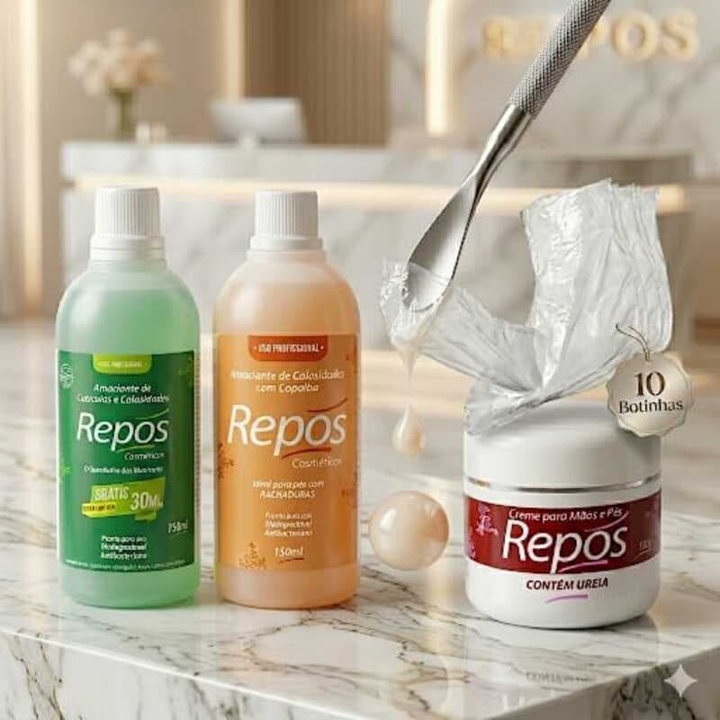Spa dos Pés Repós AMOLECEDOR de Cutículas 150ml Repos + Amaciante COPAÍBA + 222 + Creme URÉIA + 10 Botas