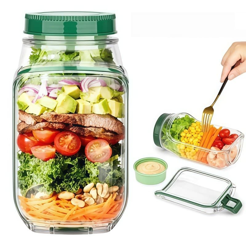 Pote Hermético p/ Salada c/Molheira | Copo Portátil Fitness, Bisfenol-A Free
