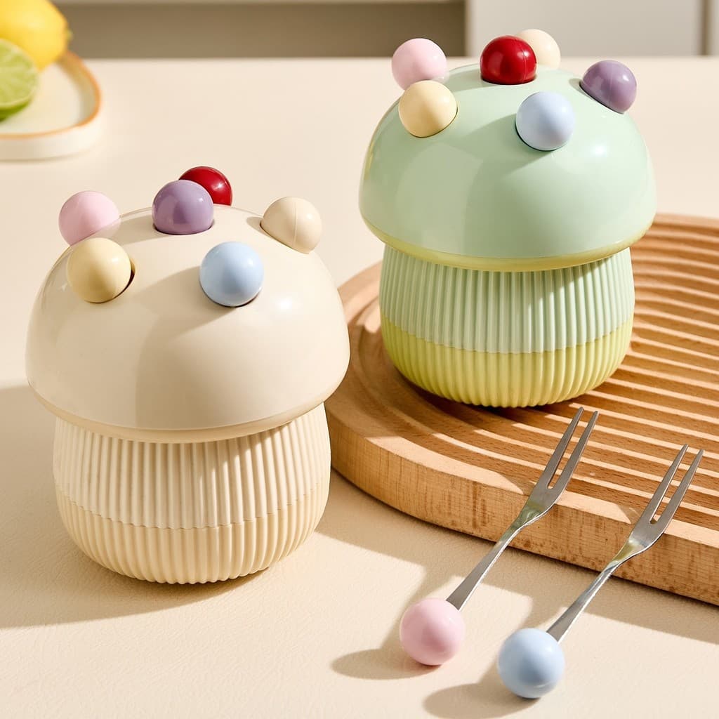 Conjunto De Garfo De Frutas De Cogumelo , Lindas Escolhas De Sobremesa De Aço Inoxidável , Lanche Infantil Para Festa Em