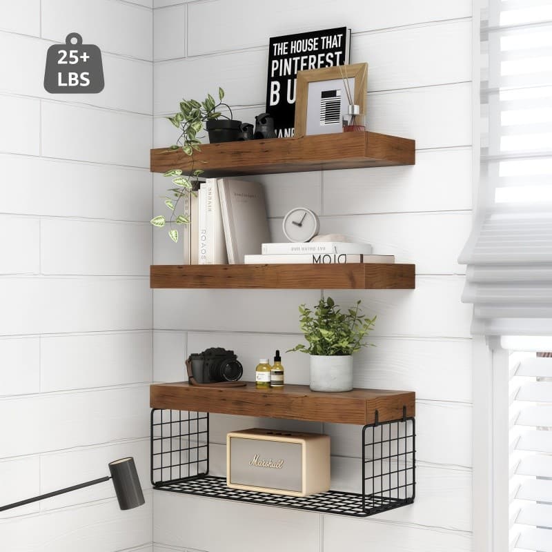 Prateleira de armazenamento flutuante para montagem na parede, pequena prateleira decorativa de estilo campestre.
