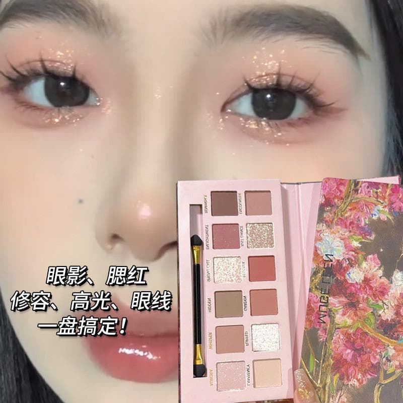 Paleta de sombras para os olhos, maquiagem com luz diária, cor terra, seca, rosa, Blush, delineador brilhante, alto bril