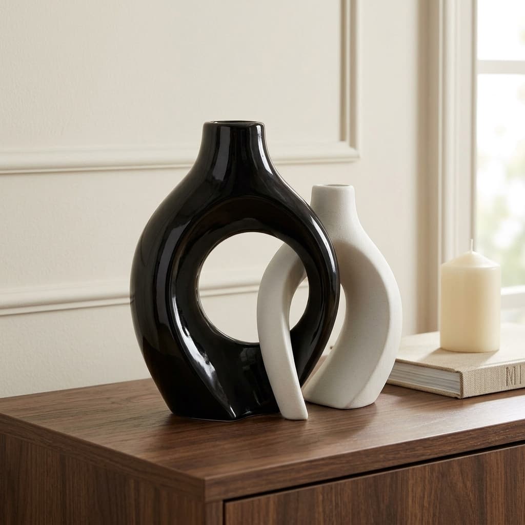 Moderno simples vaso de cerâmica decoração para casa ornamentos preto branco Design geométrico artesanato