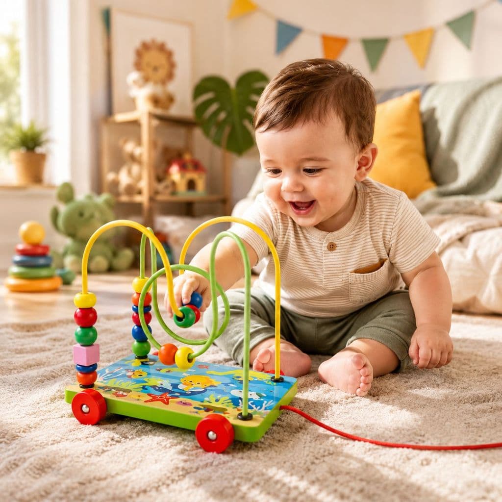 Brinquedo Aramado Educativo Montessori de Madeira Carrinho de Puxar para Bebês Coordenação Motora
