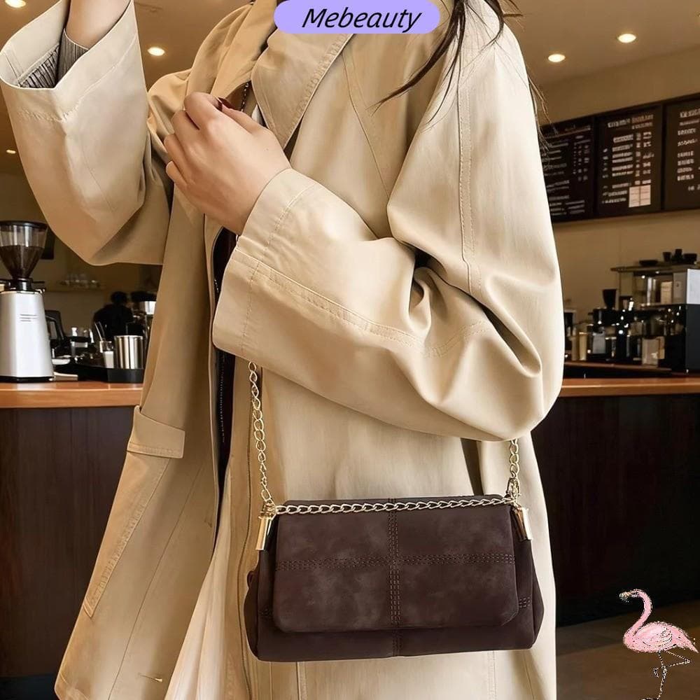 MEBEAUTYBR Bolsa De Ombro , Crossbody De Couro Camurça De Grande Capacidade Quadrada Com Corrente Feminina