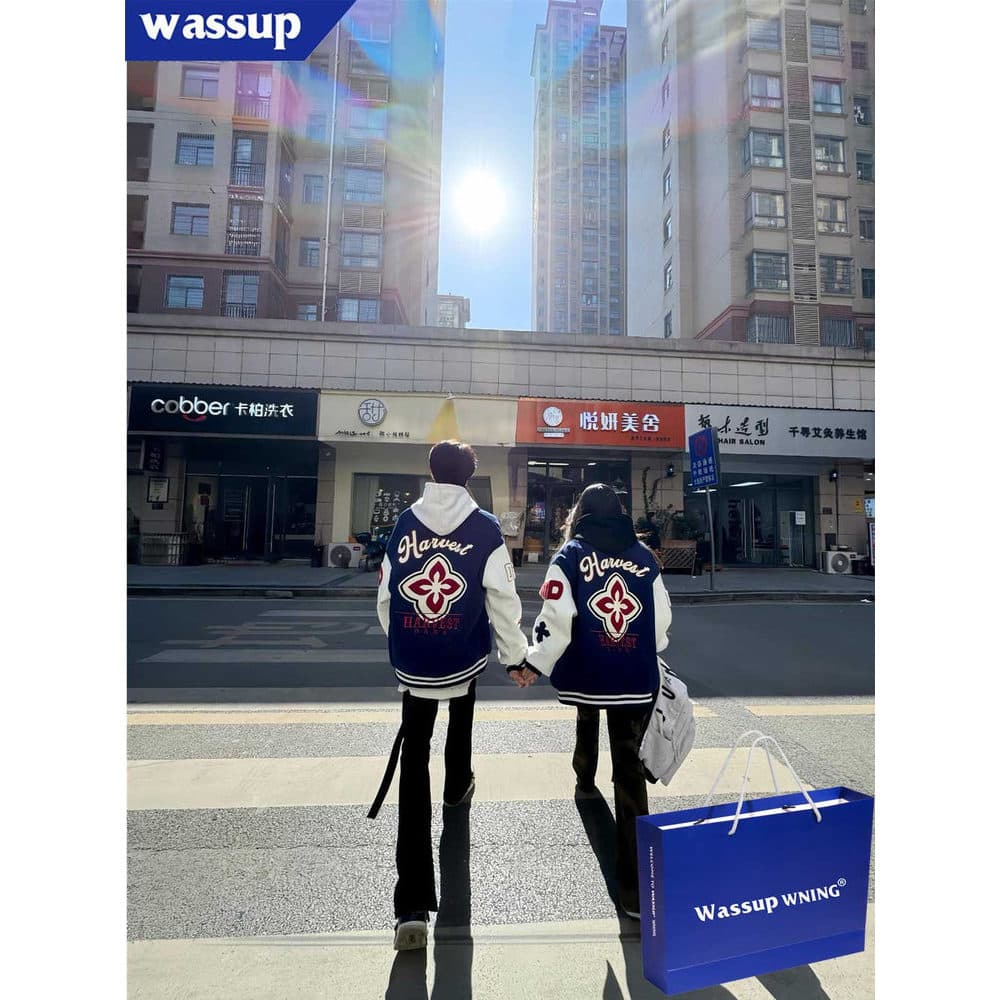 WASSUP American Heavy High Street Bordado Casal Uniforme de Beisebol 2025 Novo Estilo Retro Solto Street Wear Jaqueta