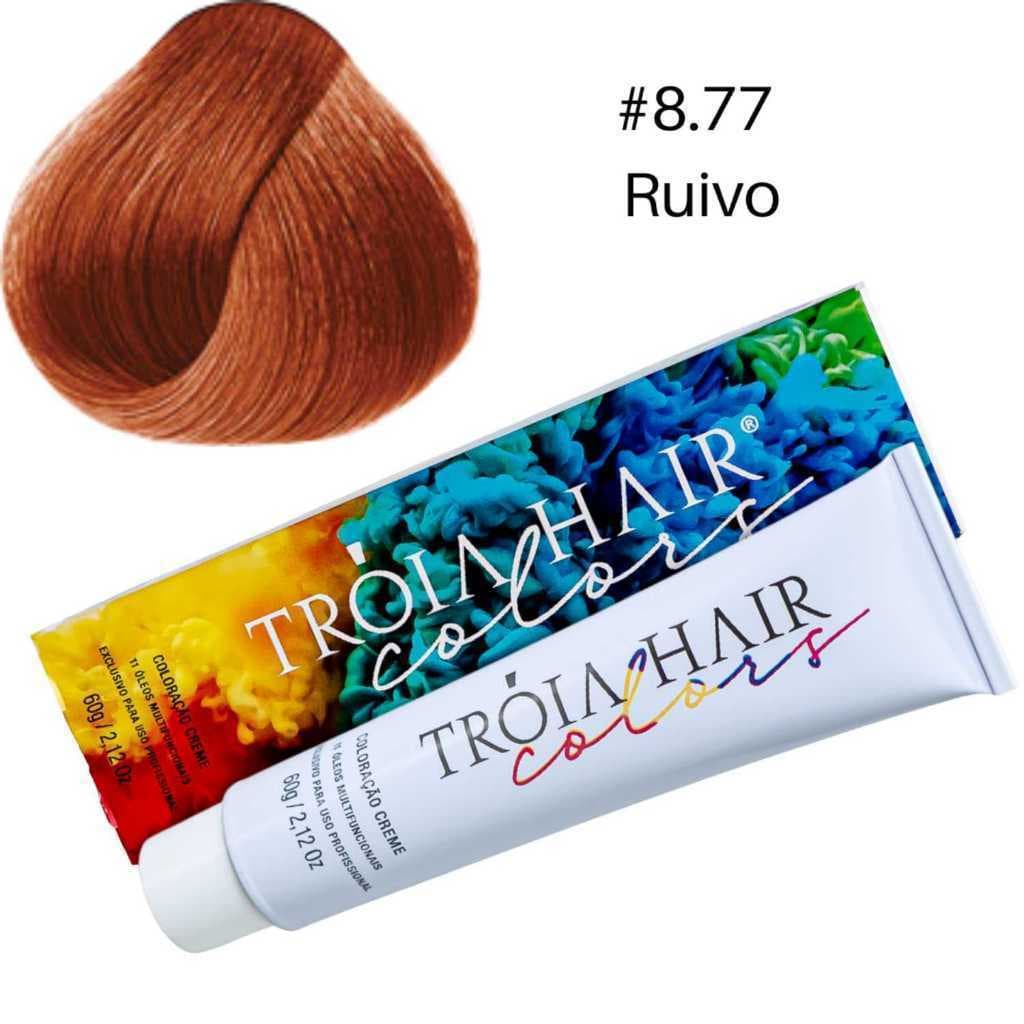 Coloração em Creme Permanente Ruivo #8.77 - Troia Hair colors 60g