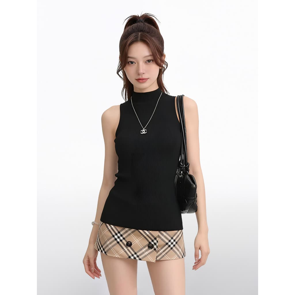 Estilo coreano preto sem mangas colete feminino 2026 novo estilo verão nádegas saia curta a linha saia verão Wear terno