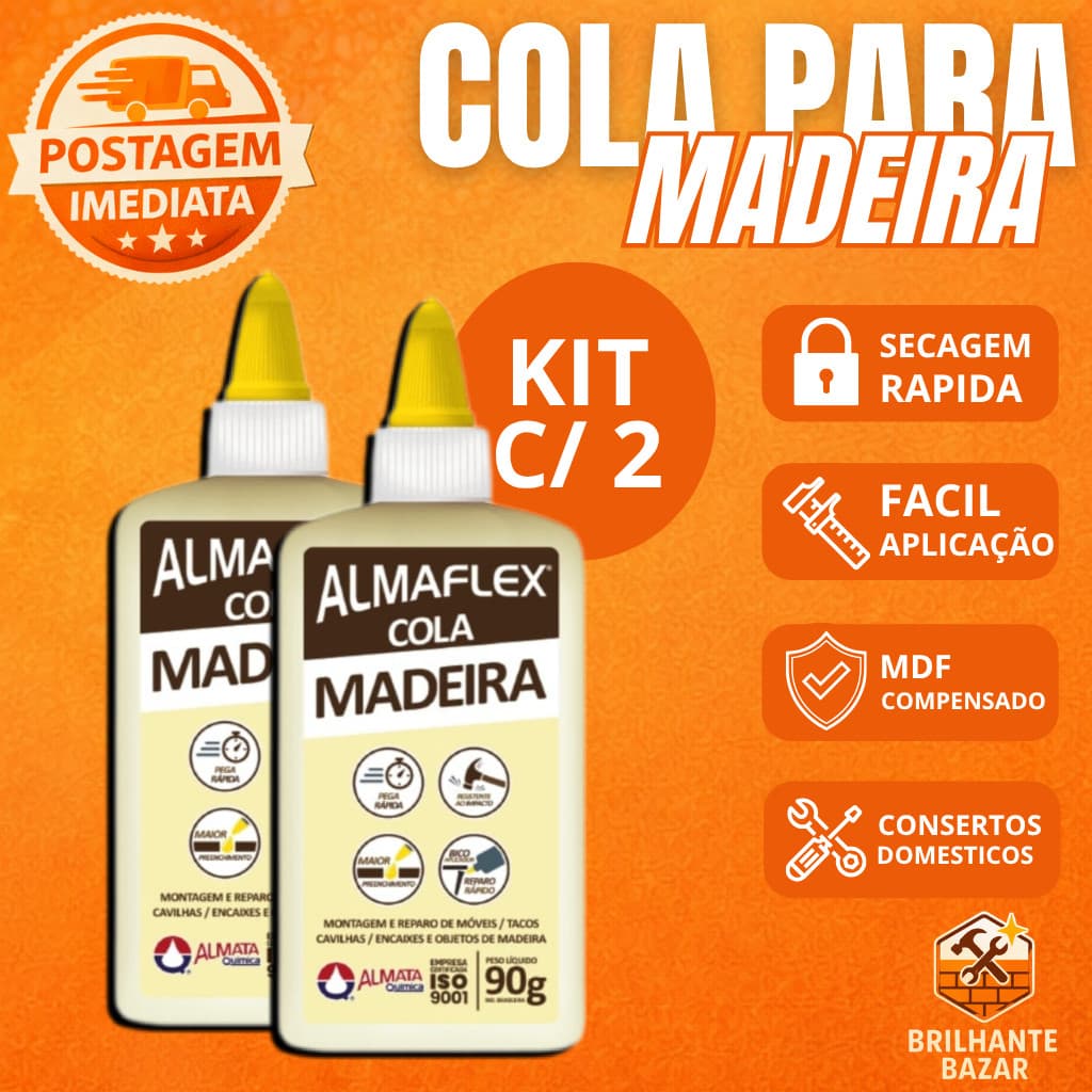 Cola de Madeira 90g 250g PVA Almaflex Extra forte Papelão Tecido Reparos MDF Artesanato Marcenaria