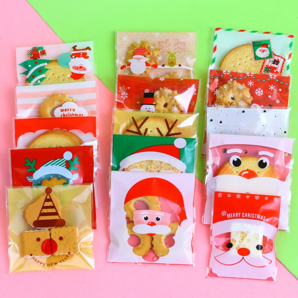 Biscoito De Natal 100ps Saco Autocolante Decorações De Ano Novo Noel Para Casa Presentes