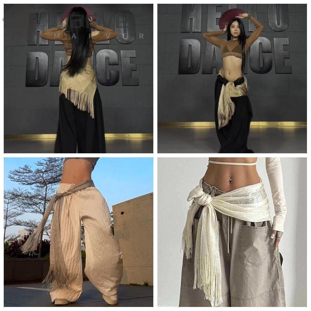 MARVER Lenço De Tecido Com Borla , Acessórios De Dança Longos E Fluidos Harajuku , Cinto De Capa Streetwear Y2K