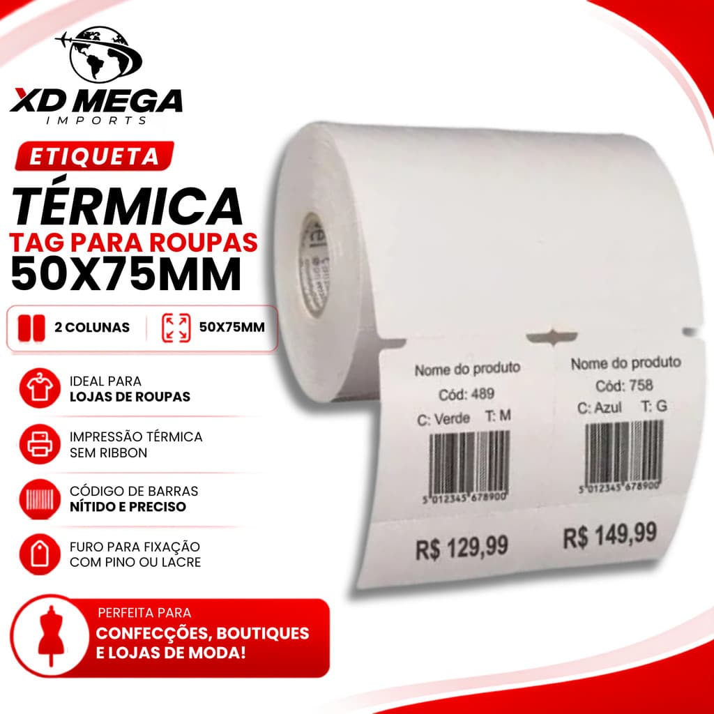 Tag Para Roupa - Térmica Não Usa Ribbon 50x75 - Duplo