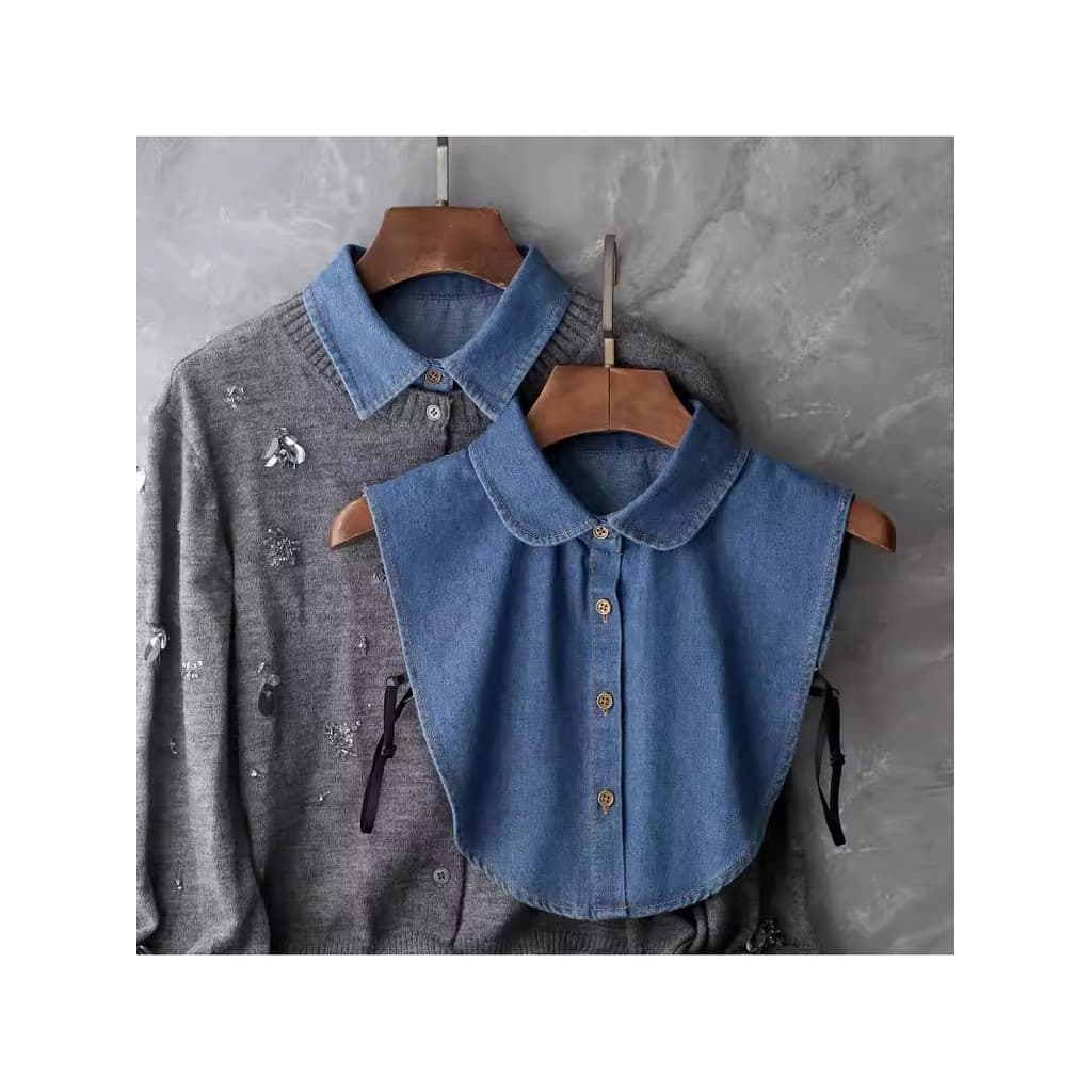 Moda Denim colar falso feminino All-Match algodão lavado versão coreana primavera outono meio corte gola moletom colarin