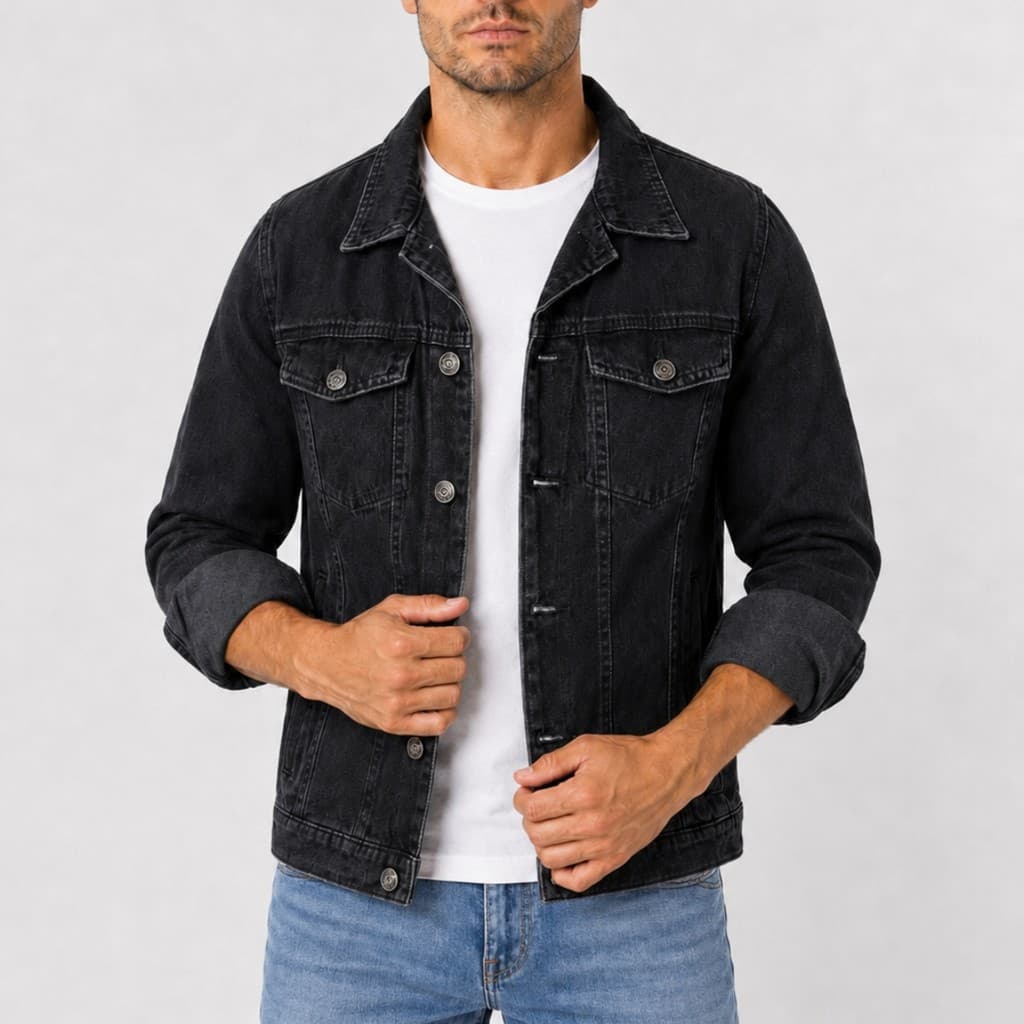 Jaqueta Jeans Masculina Destroyer Rasgada 100% Algodão Com Botão Gola Polo