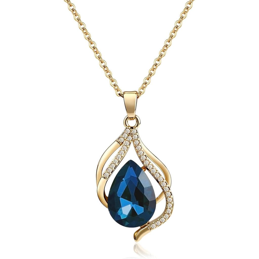 Colar de Gema em Forma de Gota com Cristal de Pedra de Nascimento para Mulheres, Colar Banhado a Ouro 14K, Pingente Hipo