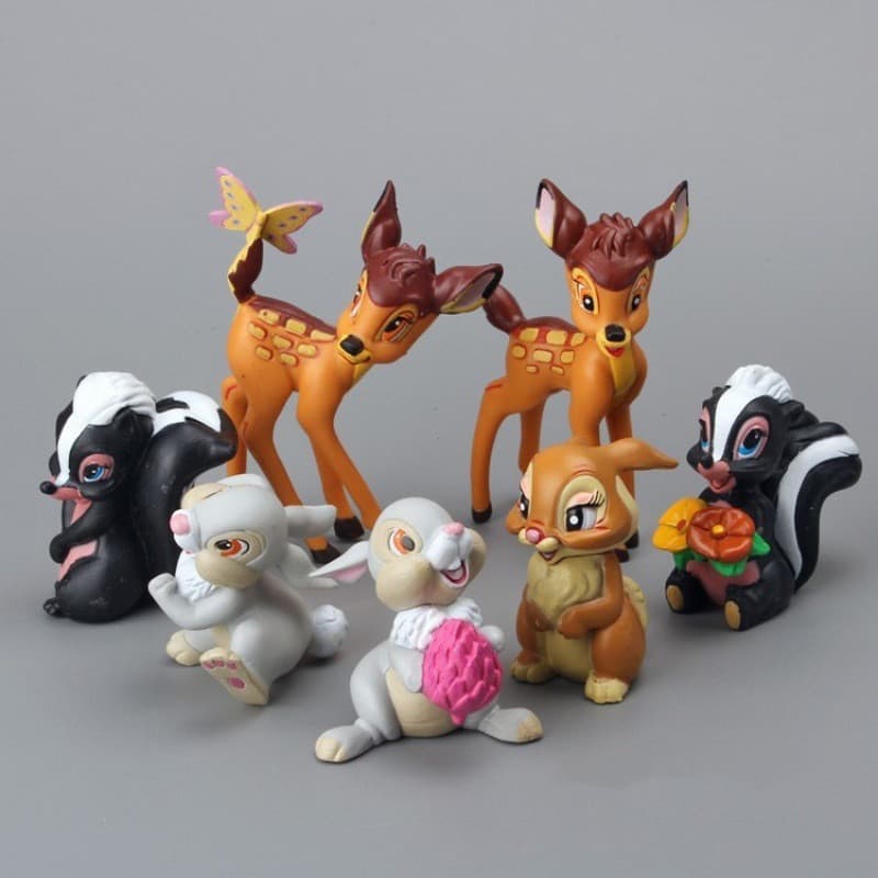 7Pcs/Set Cartoon Bambi Brinquedos De Cervo Ação Em PVC Figuras Coelho Figurino Esquilo Modelo Anime Bonecas Presentes De